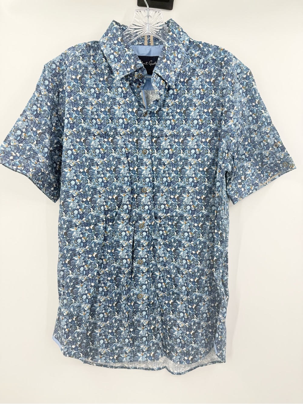 Robert Graham Men's Blue Cardwell Short Sleeve Button Up Shirt Size Large/Xl